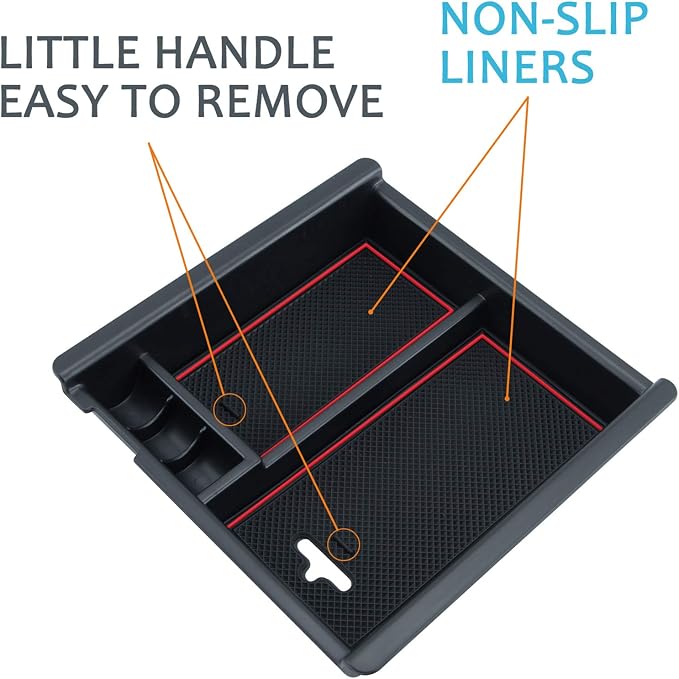 JKCOVER Center Console Accessory Organizer Compatible with Toyota Tacoma 2016 2017 2018 2019 2020 2021 2022 2023, ABS Material Armrest Box Insert Tray (Red trim)