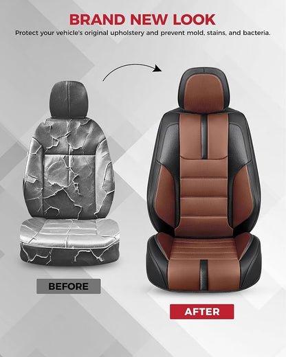 FREESOO Universal Front Seat Covers, Waterproof Faux Leather Automotive Seat Covers with Carbon Fiber Texture Seat Belt Pads, Anti-Slip Airbag Compatible Car Seat Protectors for Cars SUVs Trucks