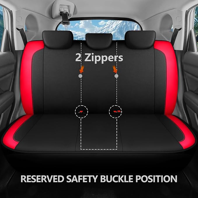 HChengkikz Car Seat Covers Full Set, Waterproof Neoprene Seat Covers, Airbag Compatibable,Universal Automotive Comfort Protection for Most Cars, Trucks, SUVs (Black + Red)