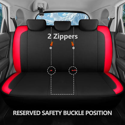 HChengkikz Car Seat Covers Full Set, Waterproof Neoprene Seat Covers, Airbag Compatibable,Universal Automotive Comfort Protection for Most Cars, Trucks, SUVs (Black + Red)