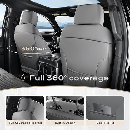 Coverado Front Seat Covers for Ford F150 2015-2026, F250 F350 F450 2017-2026 SuperCrew Crew Cab, Gray Leather Car Seat Covers, Full Coverage