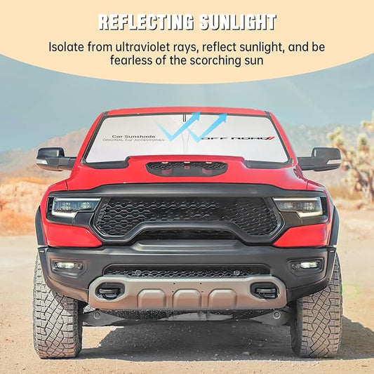 Front Windshield Sun Shade Compatible with Dodge RAM 1500 2010-2023 2024 2025 2026, Sun Visor Protector Blocks UV Rays Sunshade for RAM 2500 3500 Foldable Interior Accessories