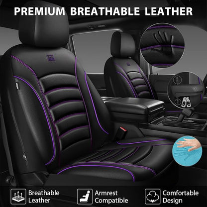 CAR PASS 3D Foam PU Leather Car Seat Covers, Universal Seat Covers Front 2 for Trucks SUV Sedan Automotive Seat Covers Armrest Airbag Compatible Waterproof Comfortable Faux Nappa Leather Black Purple