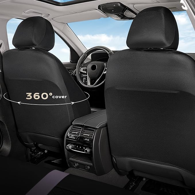 Coverado Car Seat Covers Front Pair, Automotive Leather Seat Covers for Car，Universal Fit Front Back Seat Cover, Non-Slip Waterproof Breathable Car Seat Protector