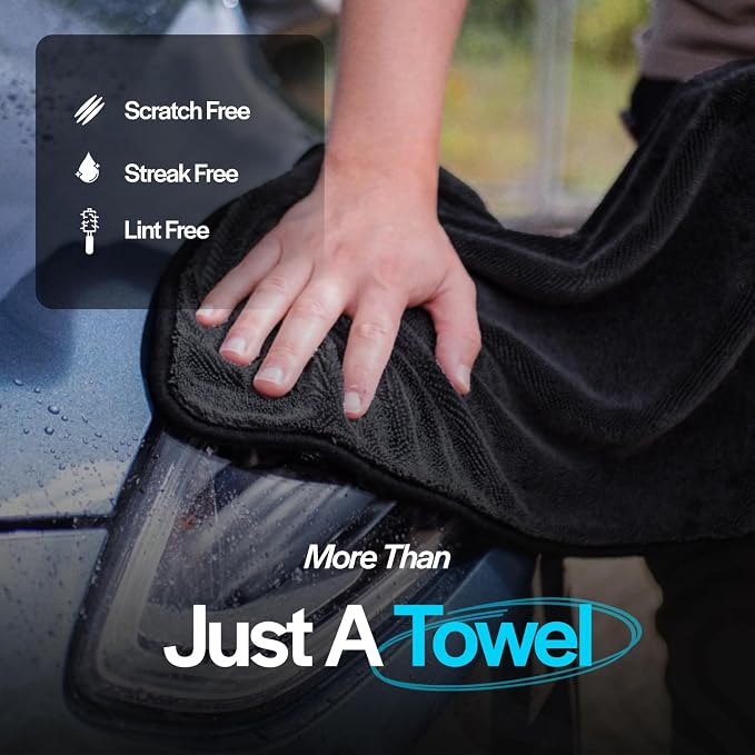 Crystal Clean XL (28x36) Car Drying Towel - 70/30 Korean Blend Car Towel with Double Twisted Loop, Professional Detailing Towel for Car Detailers - Quick Dry, Paint Safe & Swirl-Free