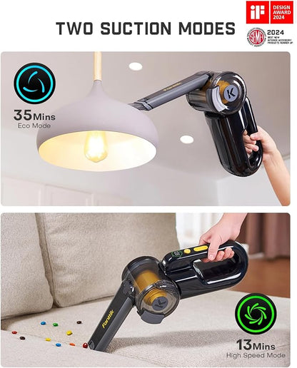 Fanttik Fold V10 APEX Pivot Cordless Car Vacuum, 17000Pa Handheld Vacuum Suction Power, Smart LED Display, Portable for Car Home Pet (Deluxe with Flexible Hose&Pet Brush)