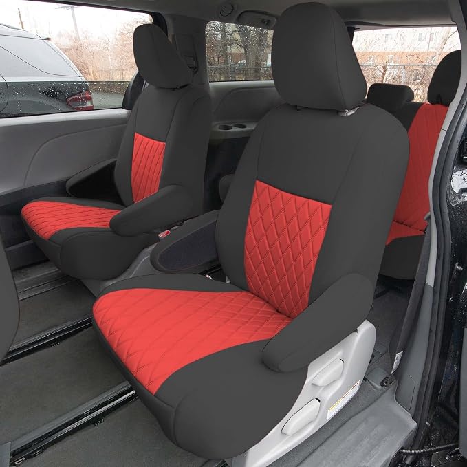 FH Group Custom Fit Car Seat Covers Specifically Made for 2011-2020 Toyota Sienna 7 Seater with Ultraflex Neoprene Water Resistant Automotive Seat Covers - 2nd Row Red