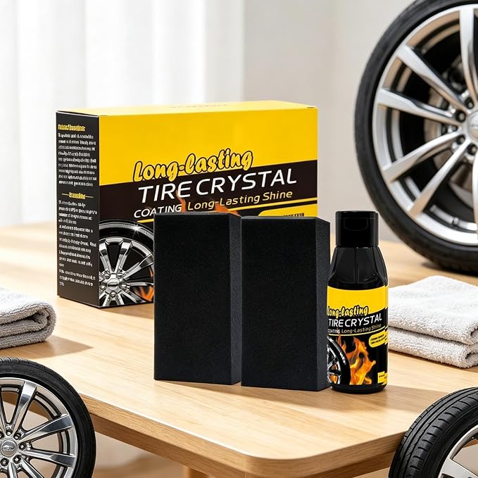 Tire Coating, with Sponge Kit, 100ml, Long Lasting Tire Shine Dressing, Blackening Protectant, for SUV Truck Motorcycle RV Wheel Care Use