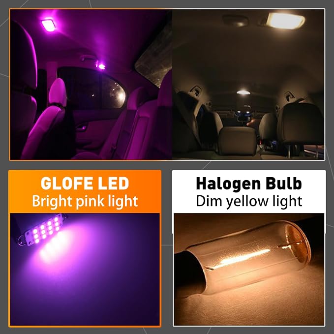 Festoon Rigid Loop LED Lights, 44mm, Purple Pink, 561 562 567 564, Fit for Car Interior, Dome, Map, Door Courtesy, Gloves Box and Trunk Lighting (4-Pack)