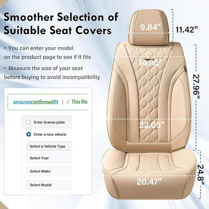 Coverado Car Seat Covers Front Seats, Beige Seat Covers, Breathable Perforated Design, Luxurious Diamond Leather Car Seat Cover, 2 Pack Car Seat Protector Front Seat Cover Universal Fit Most Cars