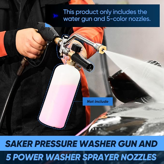 Saker High Pressure Washer Gun with 5 Color Quick Connect Power Washer Sprayer Nozzles,Only Compatible with High-Pressure Water Pipes of M22-14mm Diameter