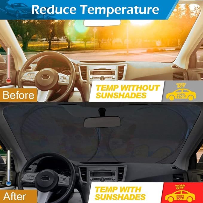 IC ICLOVER Windshield Sun Shade Funny for Car SUV Truck, 240T Polyester Blocks Heat and Sun, Foldable UV Ray Reflector Front Window Sun Shade Visor Shield Cover - 59inchx33inch (Dog with Glasses)