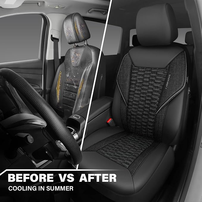 CAR PASS 3D Foam Linen Leather Car Seat Covers Front Seats,Piping Quilting Water Resistant Linen Front Seat Covers for Car,Universal Fit for SUV Truck Sedan Automotive,Armrest Airbag Compatible,Black