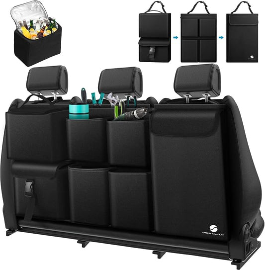 ORIENT FAMULAY Hanging Car Trunk Organizer with Cooler, Large Pockets, Zippers Detachable Seat Back Waterproof Car Storage Trunk Organizer for Jeeps, SUVs, Black