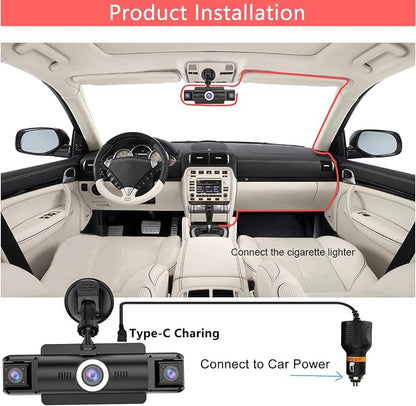 4 Channel 4K Dash Cam Front and Rear Inside, 360° View 1080P Dash Camera for Cars, Super Night Vision, Gravity Sensor, Loop Recording, WDR, 24H Parking Mode, WiFi & APP Control, with 64GB Card