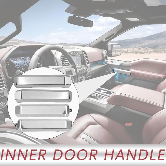 TQPONLY Interior Inner Door Handle Cover Trim | Fits 2015-2020 Ford F150 SuperCrew Truck Accessories Replacement | 1 Set Front and Rear Door Armrest Pull Handle (Chrome)