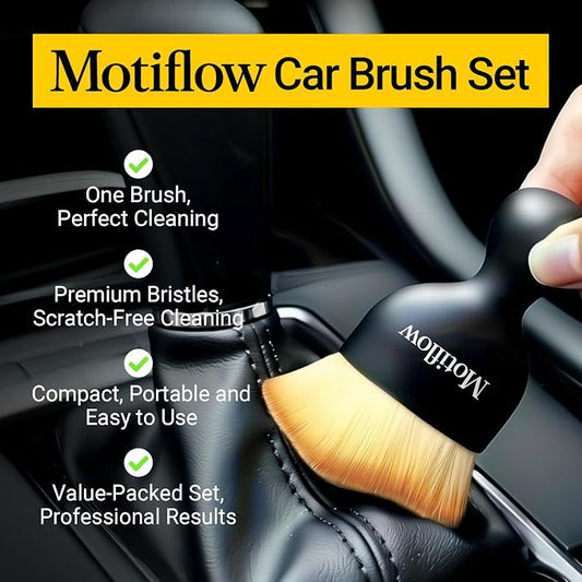 2 PCS Car Interior Detailing Brush, Car Detailing Supplies Soft Bristle Detailing Brush, Car Interior Cleaning Tool, Auto Detailing Brush Car Dashboard Cleaning Duster Brush (Black&Yellow)