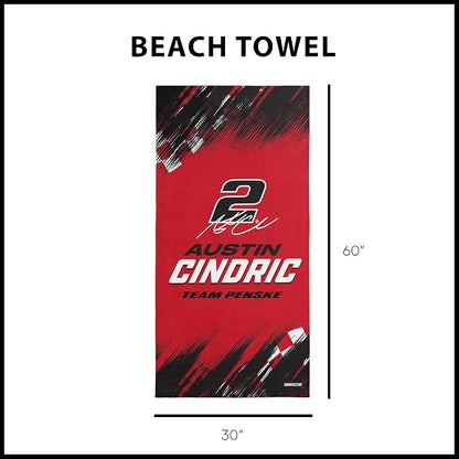 Northwest NASCAR Austin Cindric Simple Speed Beach Towel, Cotton Blend Lightweight Bath, Pool Swim Travel Fan Gear, 30 x 60 Inch