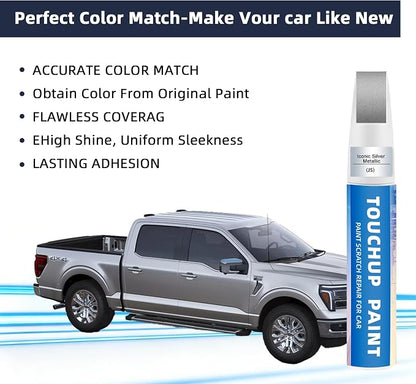 Iconic Silver Metallic(JS) Touch Up Paint Compatible with Ford 2-in-1 Car Scratch Repair Pen for Rock Chips, Door Scratches&Paint Nicks Exact Color Match Quick Dry DIY Fix for F-150 Explorer