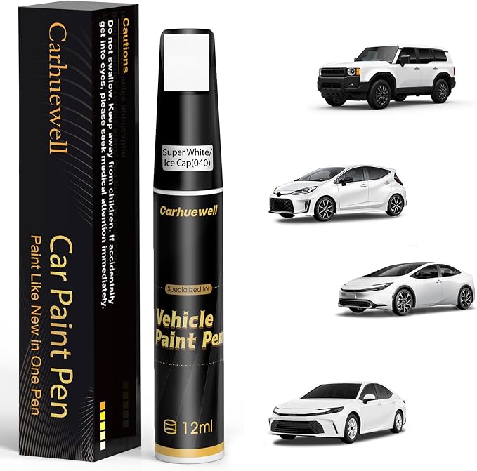 040 Super White/Ice Cap Touch Up Paint Compatible with Toyota, Exact Match Car Paint Pen Automotive Scratch Repair Remover Kit Quick & Easy Solution for Vehile Chips and Nicks