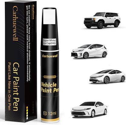 040 Super White/Ice Cap Touch Up Paint Compatible with Toyota, Exact Match Car Paint Pen Automotive Scratch Repair Remover Kit Quick & Easy Solution for Vehile Chips and Nicks