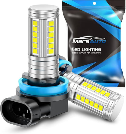 Marsauto H11/H8 LED Fog Light Bulb, 12,000 LM 600% Brightness H8 H16 Fog Light Bulbs, 360° Illumination Upgraded 60 Pcs Chips, 6500K White 1:1 Mini Size H11 Led Fog Lights Pack of 2