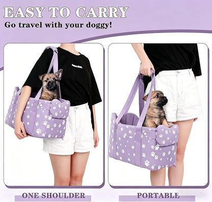 Center Console Dog Car Seat for Medium Dogs - Portable Dogs Armrest Booster Seat, Anti-Collapse Pet Car Seat with Soft Cushion Safety Belt, Support Pet Up to 21lbs (Purple)