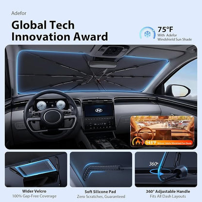2026 Upgraded Windshield Sun Shade Umbrella for Hyundai Tucson [Precision Custom Fit, Superior UV & Heat Block] Cooling Tech Fabric, Durable Foldable with Storage Bag, Fits 2005-2026