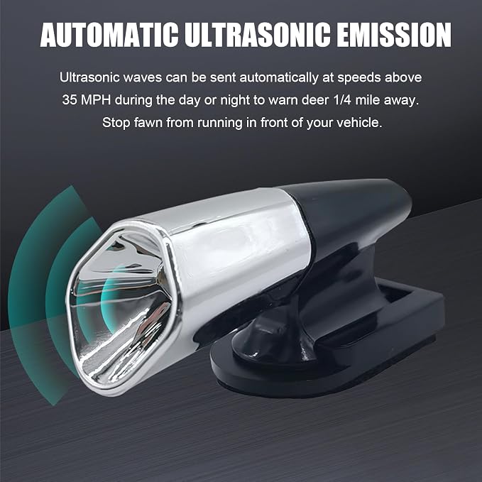 Pack-4 Car Deer Warning Devices, ABS Deer Whistles Repeller, Ultrasonic Animal Alarms, Universal Safety Auxiliary Accessory, Compatible with Most Car Models (Silver)