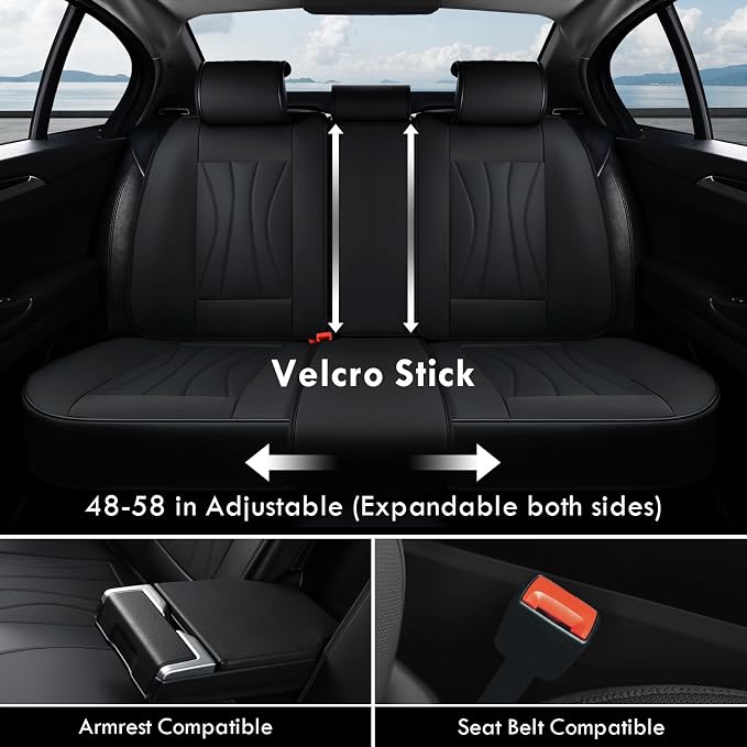 Coverado Seat Covers Full Set, Leather Car Seat Covers, Waterproof Seat Covers for Cars, Front and Back Seat Covers, Car Seat Protectors Car Seat Cushions Universal Fit for Most Cars, Black