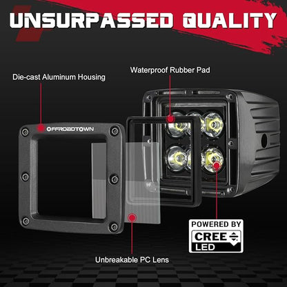 LED Cubes, OFFROADTOWN 3inch 120W CREE LED Pods Driving Lights Cubes Ditch Light Off Road Lights Reverse Light for Truck Pickup UTV ATV SUV Boat 4x4 Car - Combo