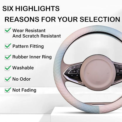 Steering Wheel Cover, with Non-Slip Lining, Cool in Summer Warm in Winter for Men Women, 14.5-15 Inch Non-Slip Breathable Leather Car Steering Wheel Protector