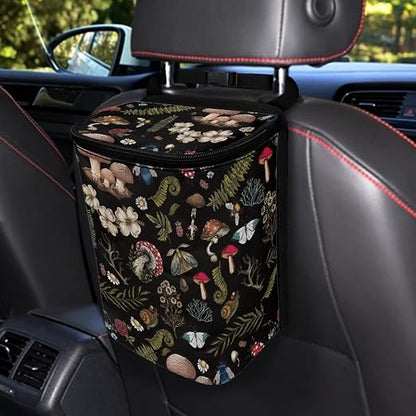 Auto Trash Can, Dark Wild Mushroom Ferns Printed, Manual-Lift, 14"W x 14"H x 14"D