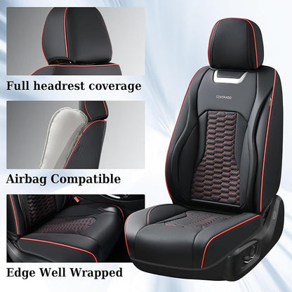 Coverado Front Seat Covers, Car Seat Covers Front Seats, Nappa Leather Waterproof Seat Covers for Car, Car Seat Protectors, Automotive Seat Covers Universal Fit for Most Vehicles(Black&Red)