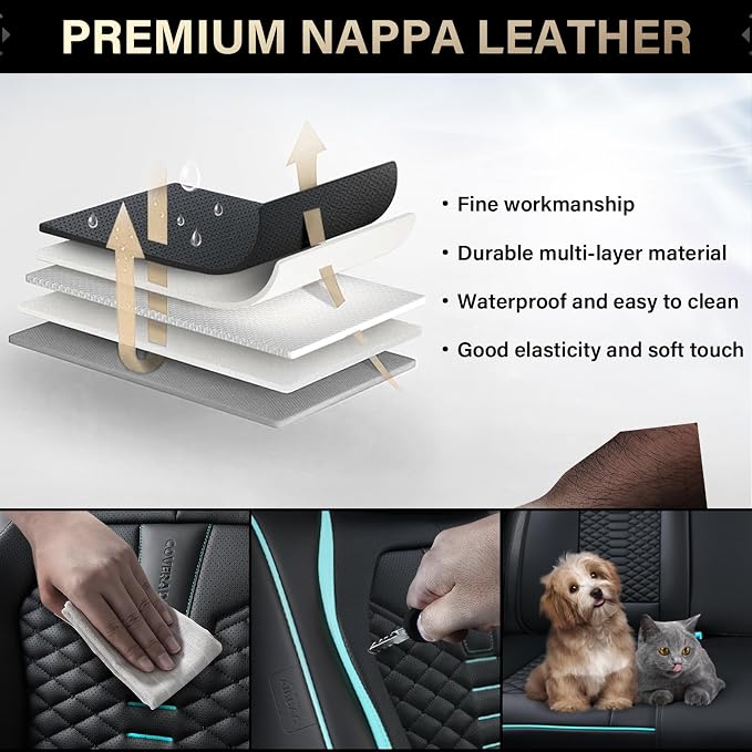 Coverado Seat Covers, Car Seat Cover Front Seats, 2 Pack Universal Seat Covers for Cars, Nappa Leather Waterproof Seat Cover, Car Seat Protectors, Front Seat Cover Fit for Most Cars, Black&Blue