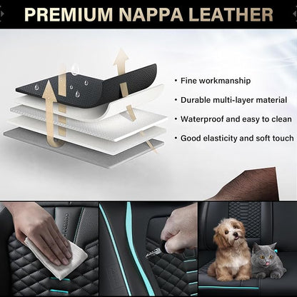 Coverado Seat Covers, Car Seat Cover Front Seats, 2 Pack Universal Seat Covers for Cars, Nappa Leather Waterproof Seat Cover, Car Seat Protectors, Front Seat Cover Fit for Most Cars, Black&Blue