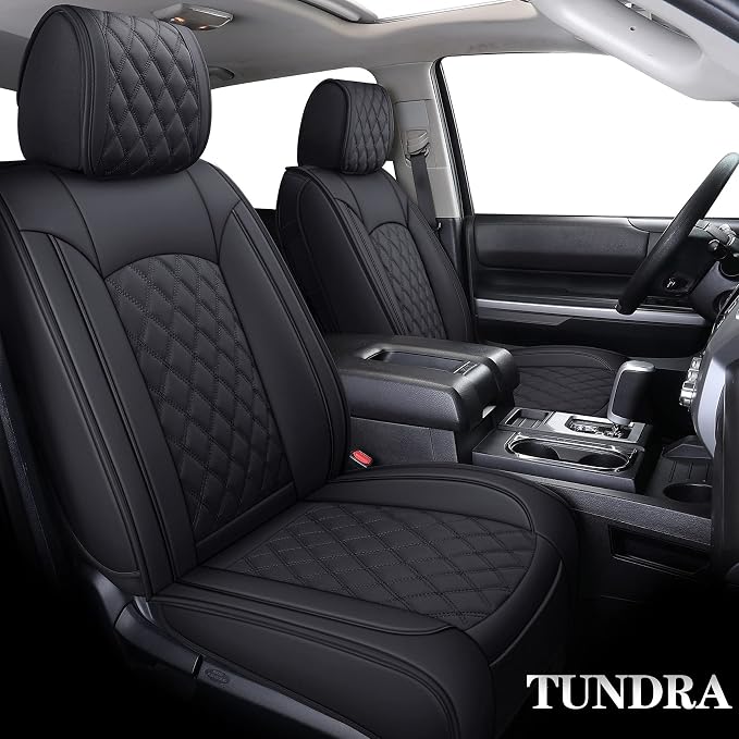 YIERTAI Tundra Seat Covers Compatible with Toyota Tundra 2008-2022 2023 2024 2025 2026 Crewmax Double Cab SR5 Limited Platinum TRD Pro Tundrasine 1794 Edition Waterproof Leather(5 PCS Full Set/Black)