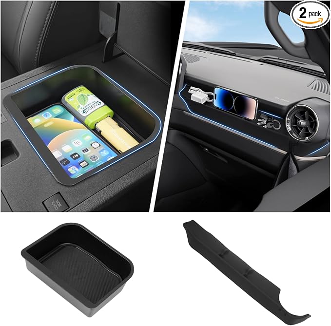 Autorder 2PCS Center Console Organizer for 2024-2026 Toyota Land Cruiser Prado 250 LC250 Accessories Armrest Storage Box Silicone Dash Organizer Center Console Insert Tray with Anti-Slip Mat