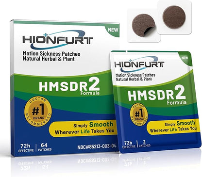 Hionfurt HMSDR2 64ct Motion Sickness Patches – Sea Sickness Patches for Cruise, Car, Airplane – Non-Drowsy, 72H Lasting