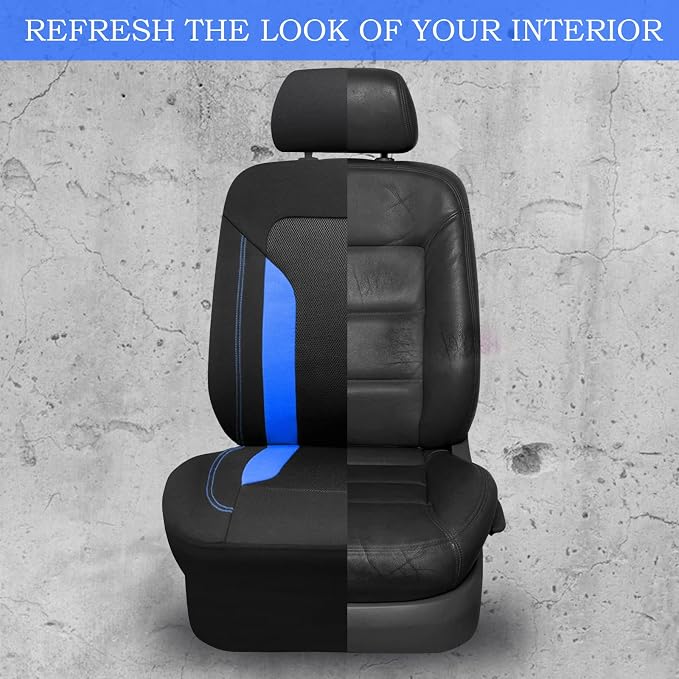 CAR PASS 3D Air Mesh Car Seat Covers Full Set, Breathable Sporty Rear Bench with Zipper for Armrest Box Universal Fit 95% Automotive SUV,Truck,Sedan Interior Cute Women Airbag Compatible, Black Blue