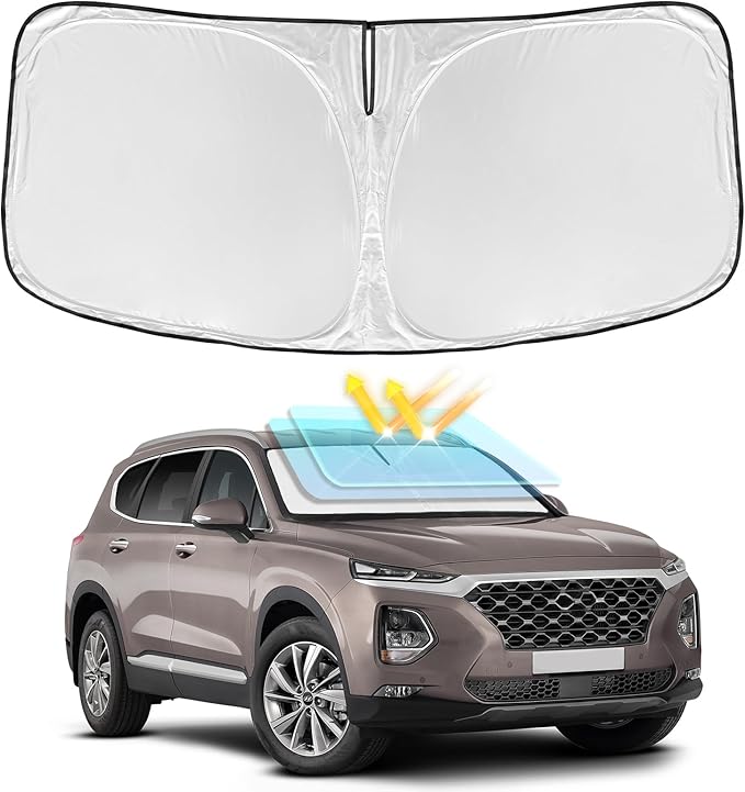 for Hyundai Santa Fe 2019-2023 Windshield Sun Shade - 4 Layers Car Sunshades for Front Windows Shade Cover Custom Fit Santa Fe Sun Visor 250T Retractable Shade Blocks UV Rays Car Accessories