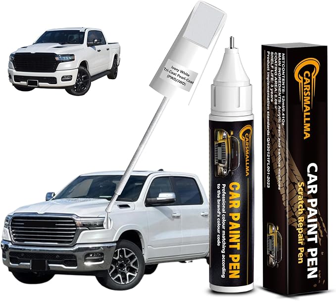 Ivory White Tri-Coat Pearl-Coat(PWD/JWD) Car Touch Up Paint for Ram, Color Accurate Car Paint Scratch Repair Pen Kit Quick & Easy Fix Vehicle Chips and Automotive Nicks Scuff