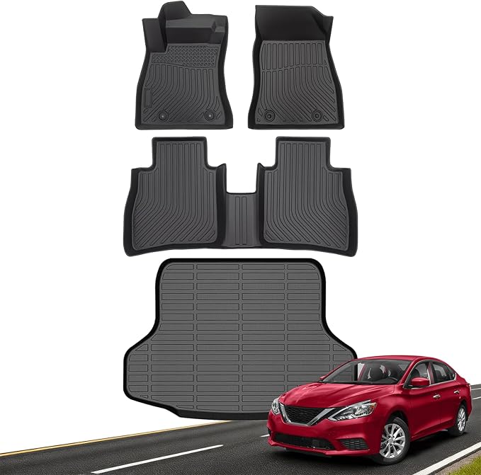 Floor Mats for Nissan Sentra 2014 2015 2016 2017 2018 2019 All Weather TPE Floor Liners Custom Fit Sentra Heavy Duty Car Accessories mat Set, Front & 2nd Row & Trunk Mat