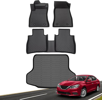 Floor Mats for Nissan Sentra 2014 2015 2016 2017 2018 2019 All Weather TPE Floor Liners Custom Fit Sentra Heavy Duty Car Accessories mat Set, Front & 2nd Row & Trunk Mat