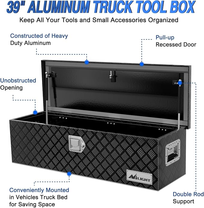 Nilight 39 Inch Truck Tool Box Heavy Duty Aluminum Stripes Plated Pick Up Truck Bed Toolboxes 39"x13"x10" Waterproof Storage Organizer for Bed of Truck RV Trailer with Side Handle Lock Keys, Black