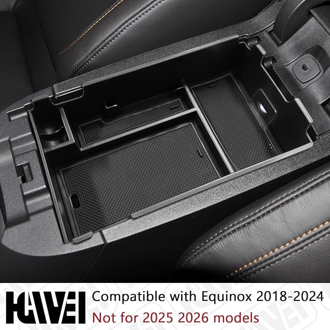HGWEI Center Console Organizer Tray Compatible with Chevy Equinox 2018 2019 2020 2021 2023 2024 Accessories, Armrest Insert Secondary Storage Box (Not Fit 2025 2026) Black Trim