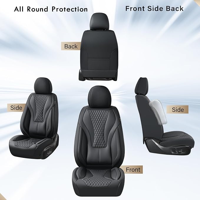 Coverado Waterproof Nappa Leather Car Seat Covers, Automotive Seat Covers，Front Car Seat Cushion & Car Seat Protector, Black Seat Covers Universal Fit for Most Cars, SUVs, Trucks