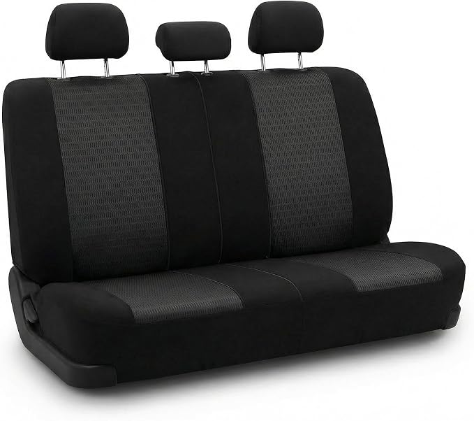 FH Group Universal Car Seat Covers Rear Set for SUV Truck Sedan Vans | 3D Textured Breathable Fabric Seat Cover Set with Airbag Compatible Split Bench Protector Interior Upgrade - Black