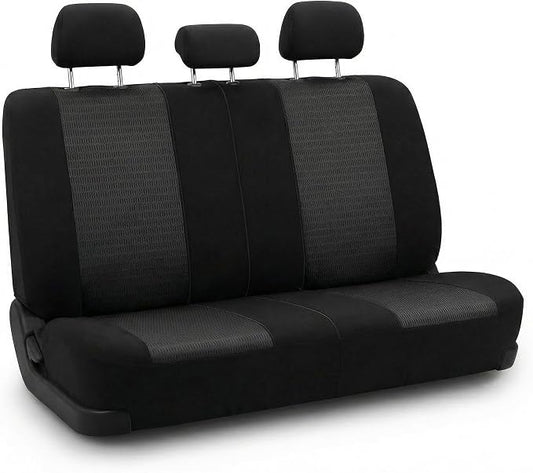 FH Group Universal Car Seat Covers Rear Set for SUV Truck Sedan Vans | 3D Textured Breathable Fabric Seat Cover Set with Airbag Compatible Split Bench Protector Interior Upgrade - Black