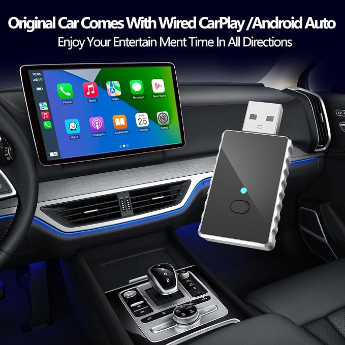 Wireless Carplay Adapter, 2 in 1 Android Auto Adapter 2025 AI Box Carplay, Plug and Play Mini CarPlay Android Auto for Cars, Convert Wired to Wireless Supports Car Original Control